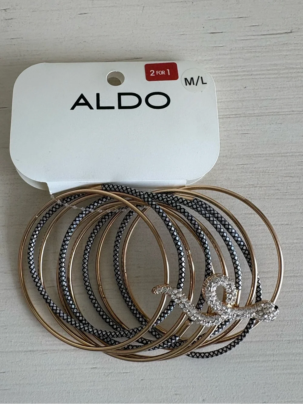 NWT Aldo Rhinestone Snake Bangle Bracelet Set - Size M/L